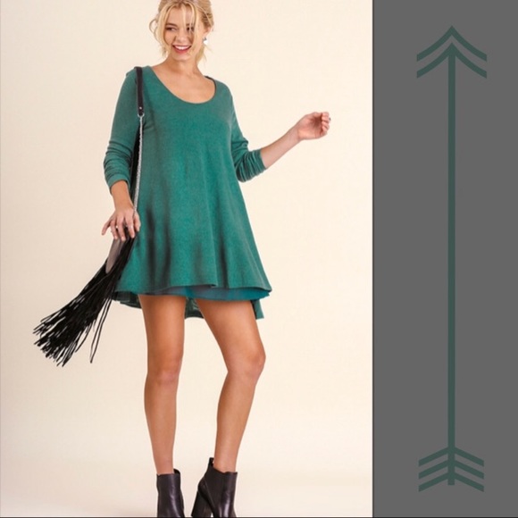 Umgee Layered Trapeze Swing Mini Dress Tunic Grey - Picture 6 of 8